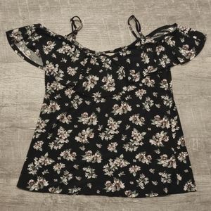 Off-The-Shoulder Black Floral Blouse